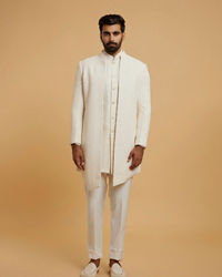 Twamev Men Cream Georgette Glimmer Indo Western