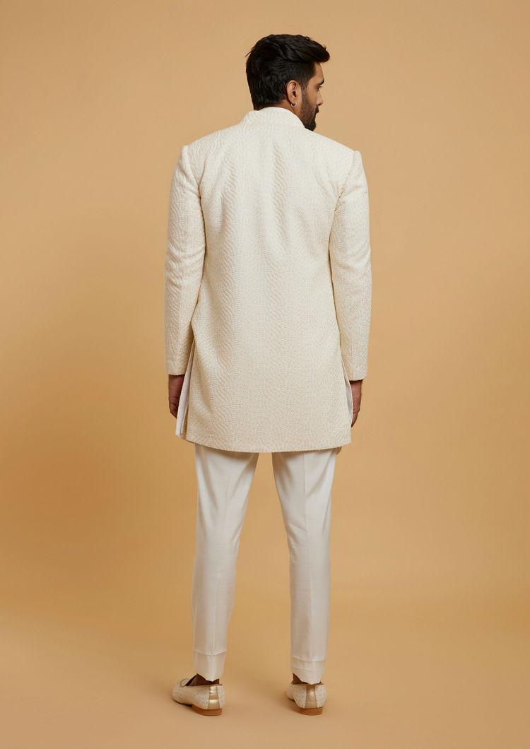 Twamev Men Cream Georgette Glimmer Indo Western