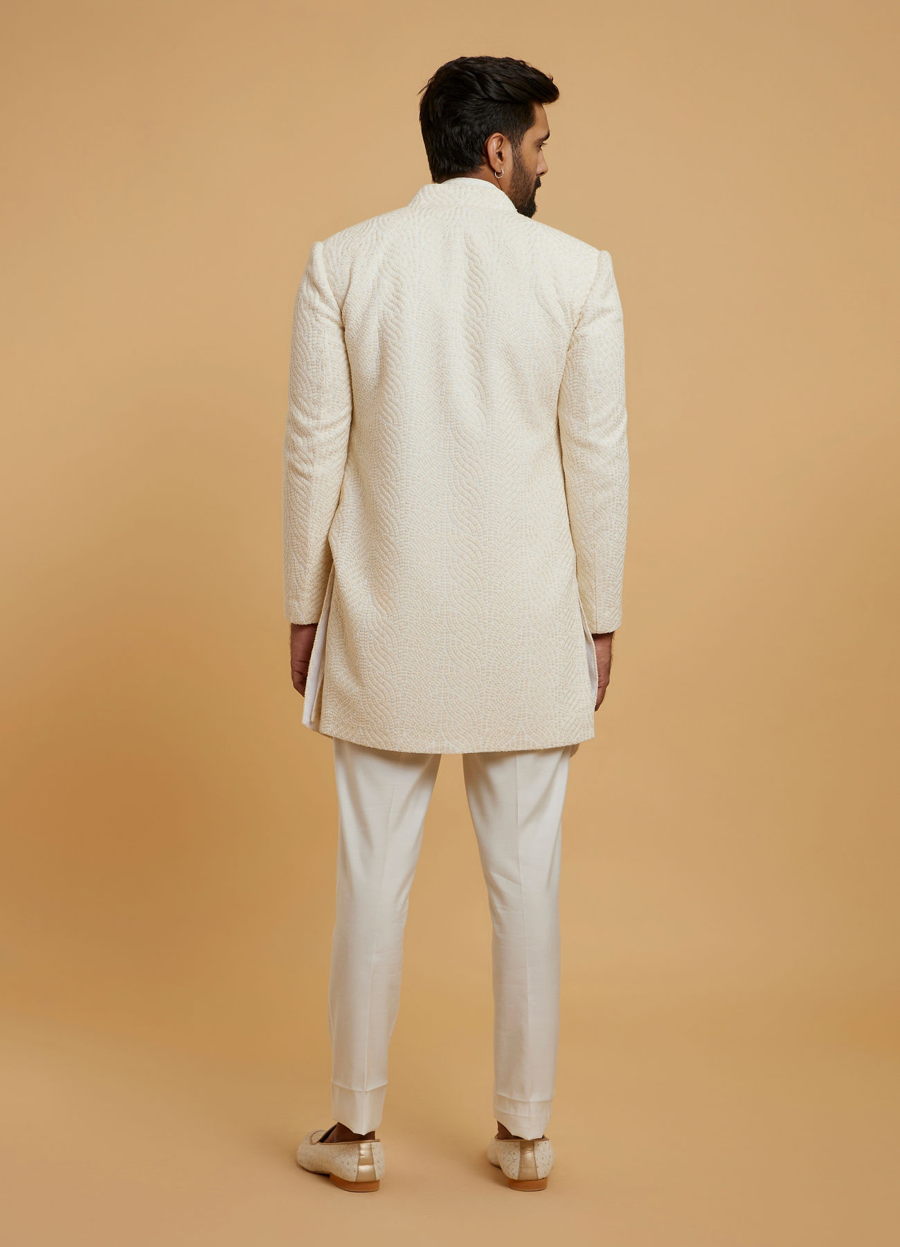 Twamev Men Cream Georgette Glimmer Indo Western