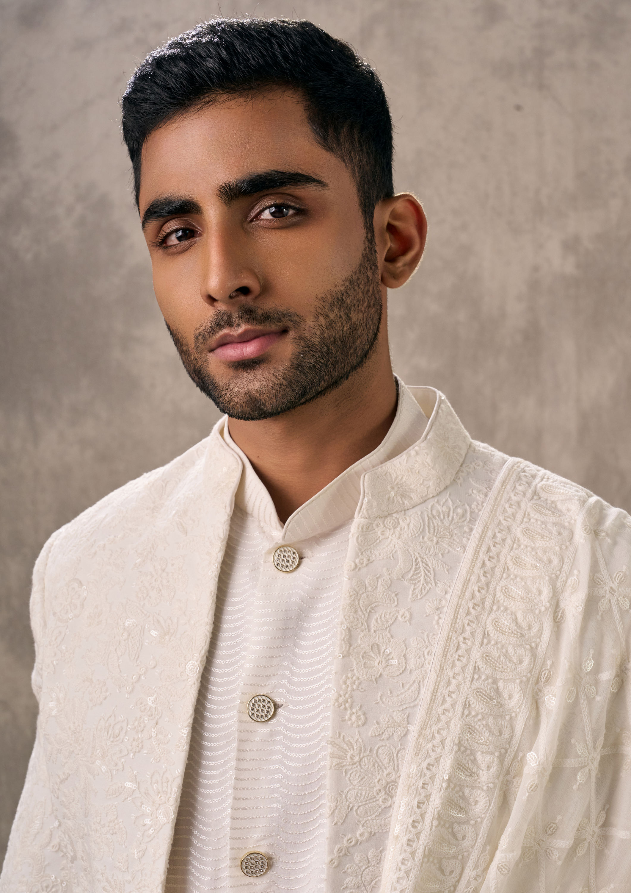 Twamev Men Creamy Elegance Georgette Indo Western