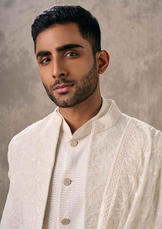 Twamev Men Creamy Elegance Georgette Indo Western