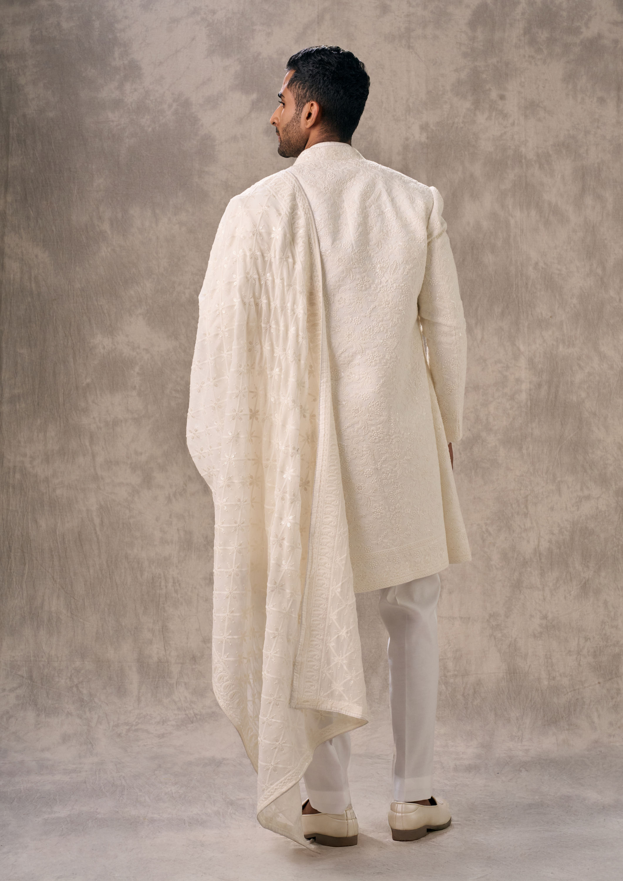 Twamev Men Creamy Elegance Georgette Indo Western