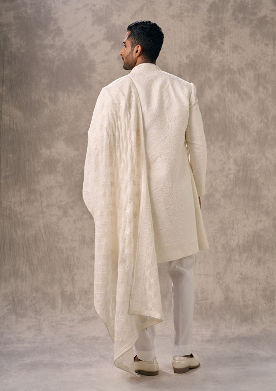 Twamev Men Creamy Elegance Georgette Indo Western