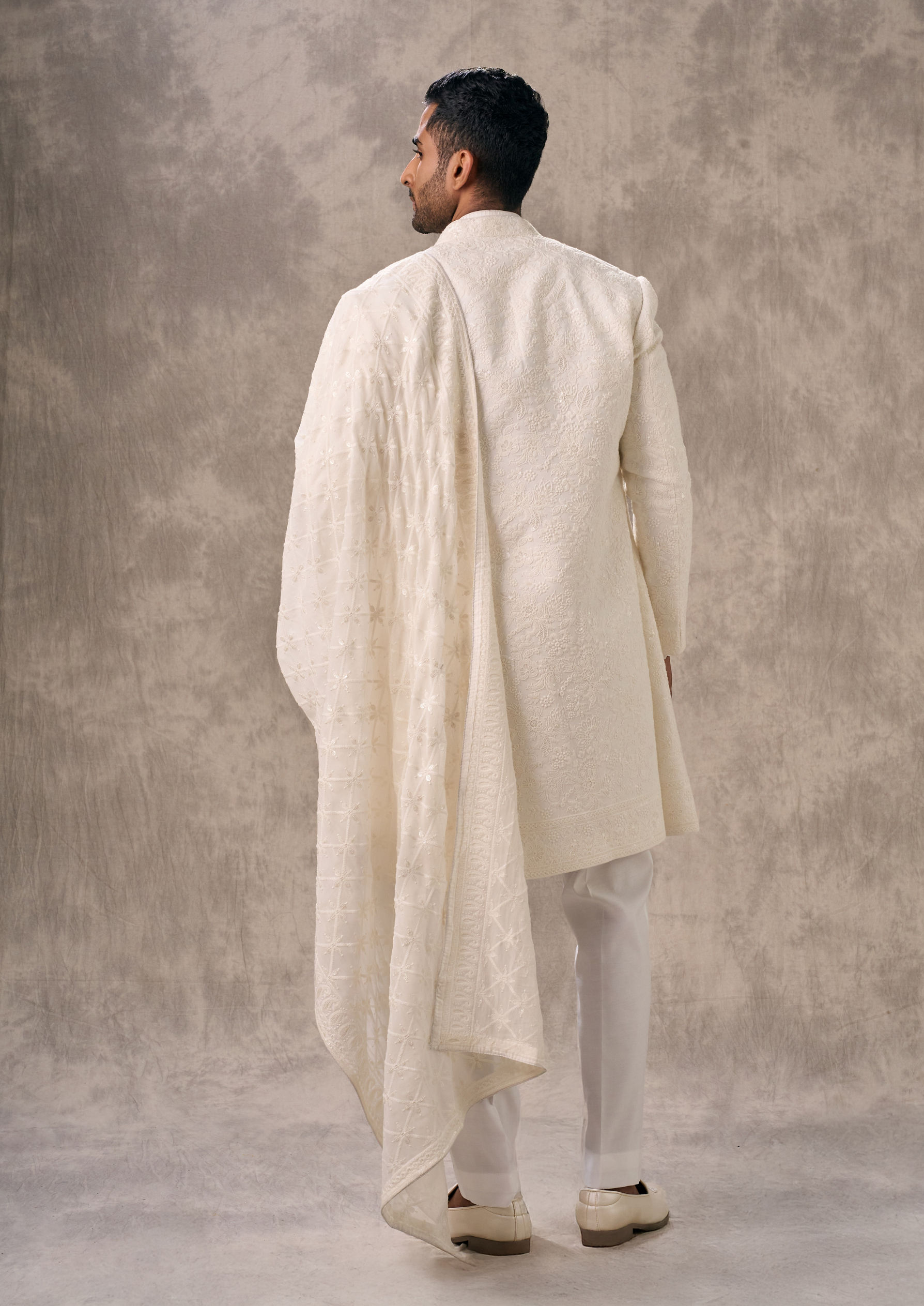 Twamev Men Creamy Elegance Georgette Indo Western