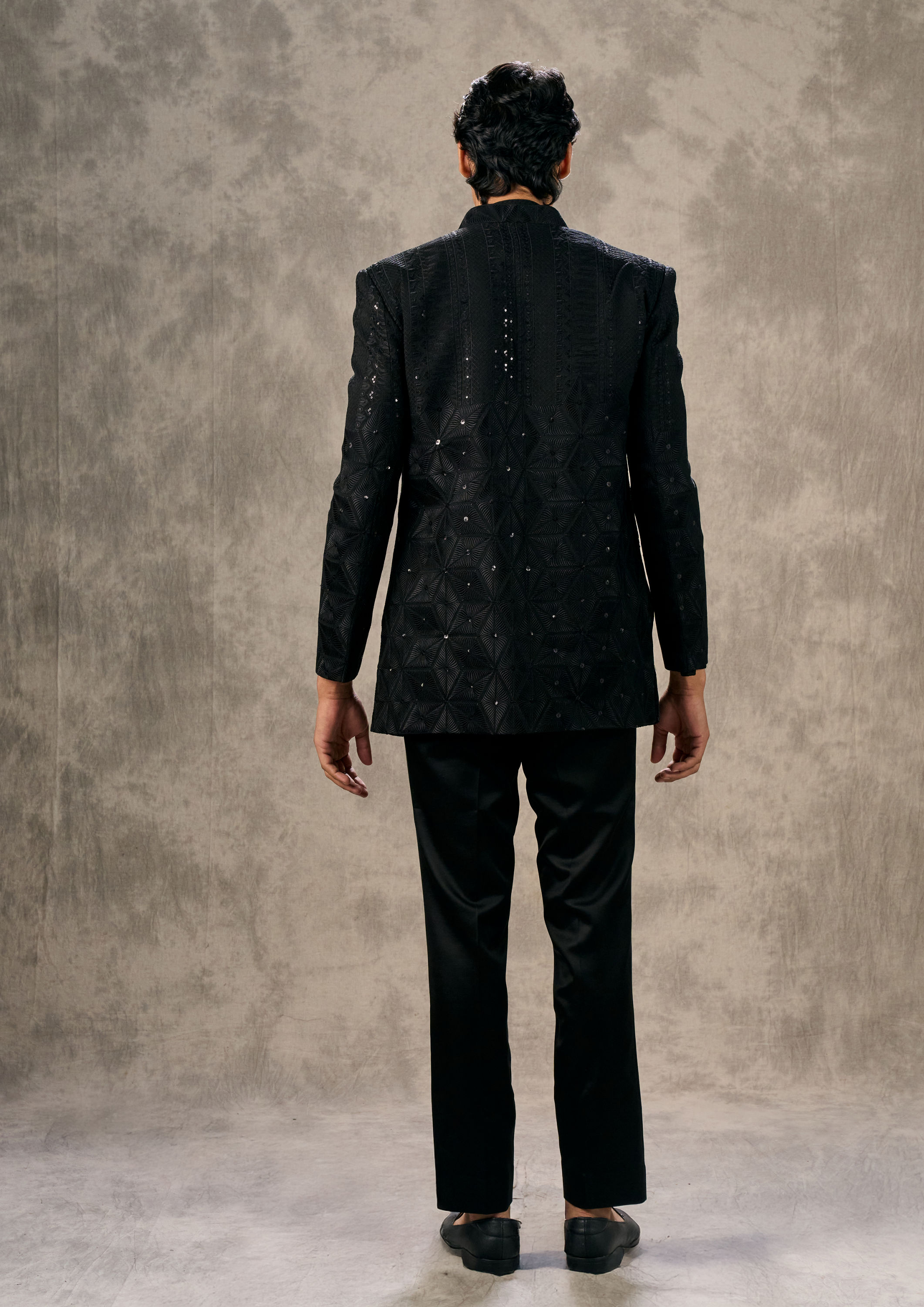 Twamev Men Elegant Black Georgette Indo Western