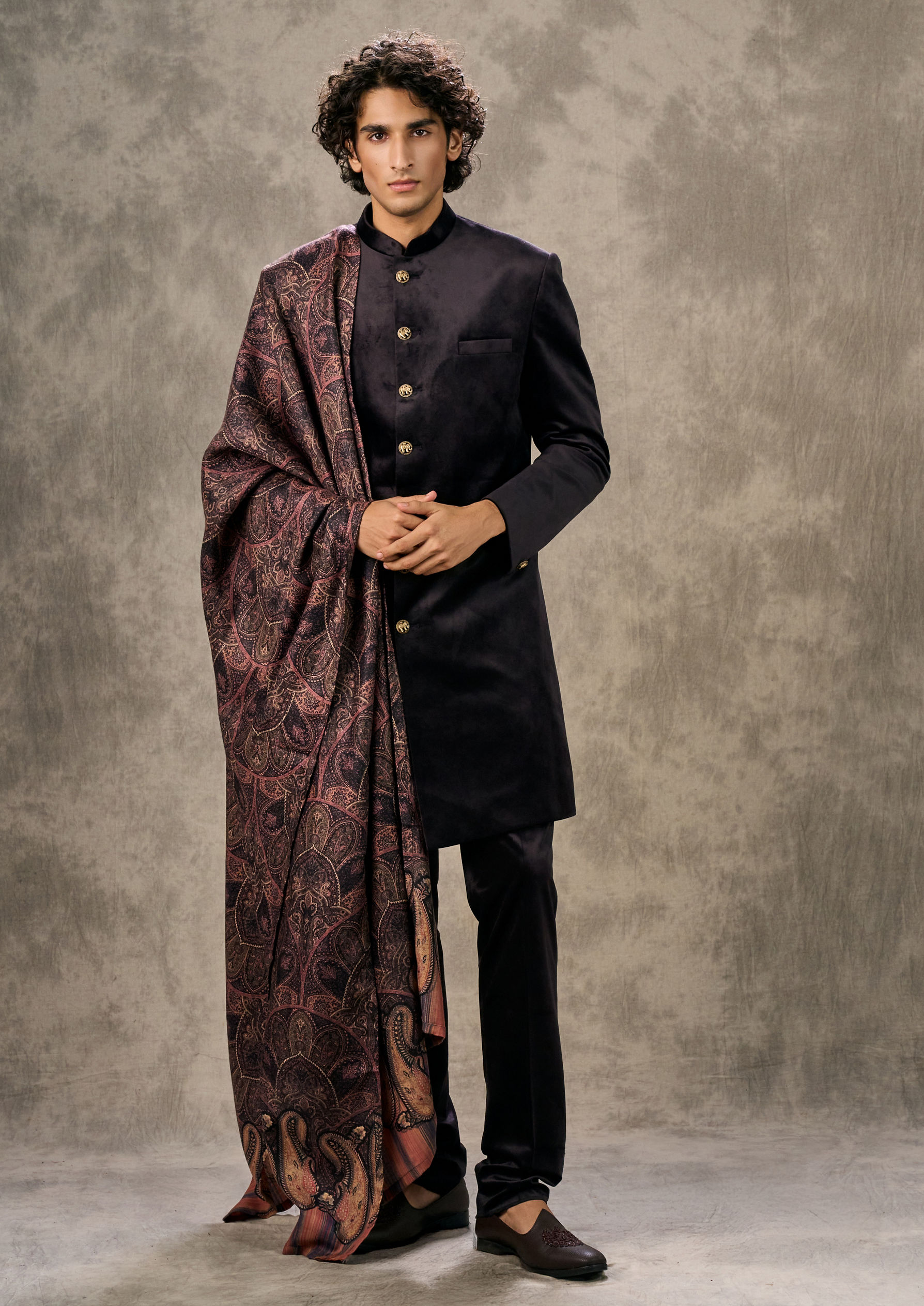 Twamev Men Velvety Purple Elegance Indo Western