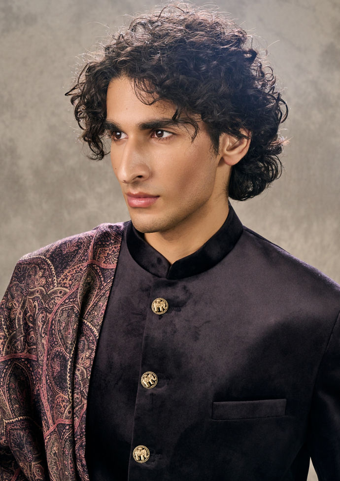 Twamev Men Velvety Purple Elegance Indo Western