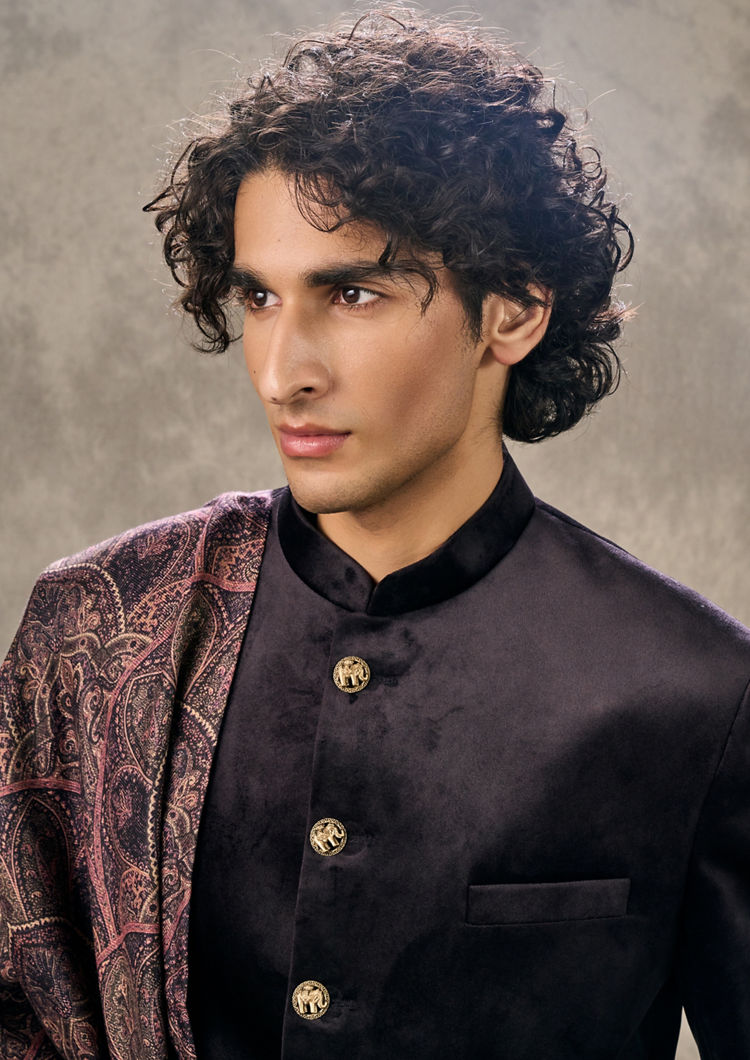 Twamev Men Velvety Purple Elegance Indo Western