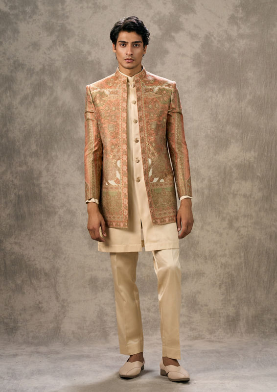 Twamev Men Exquisite Orange Indo Western