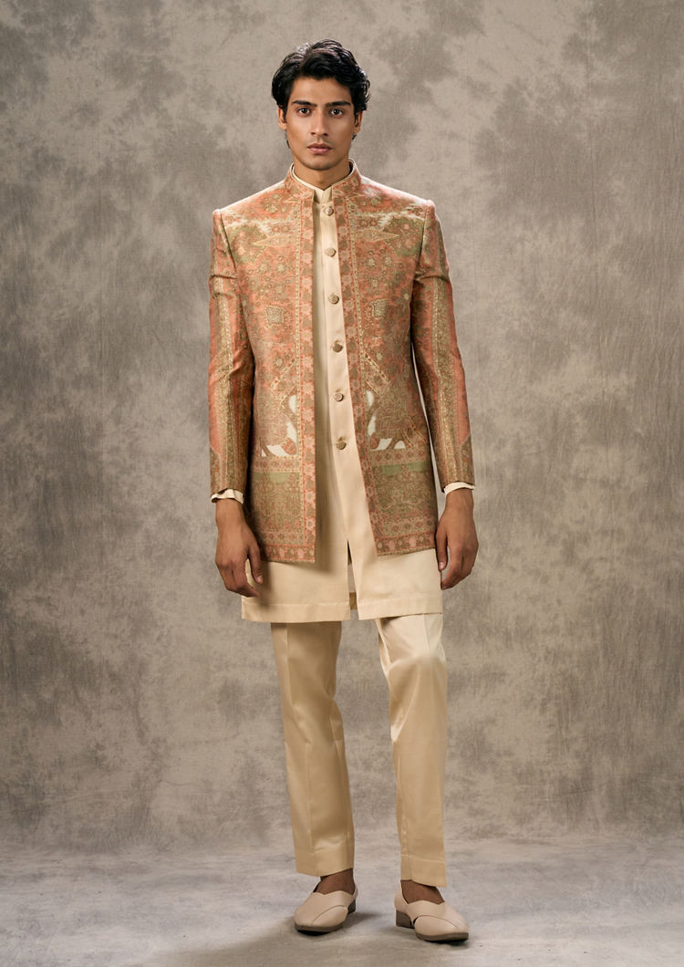 Twamev Men Exquisite Orange Indo Western