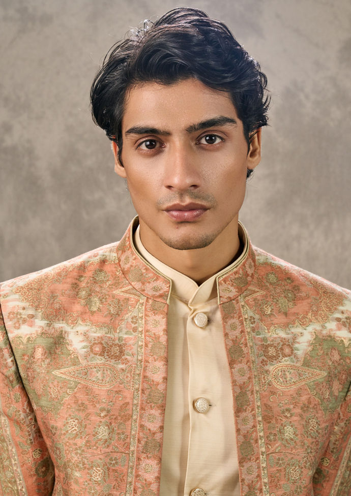 Twamev Men Exquisite Orange Indo Western