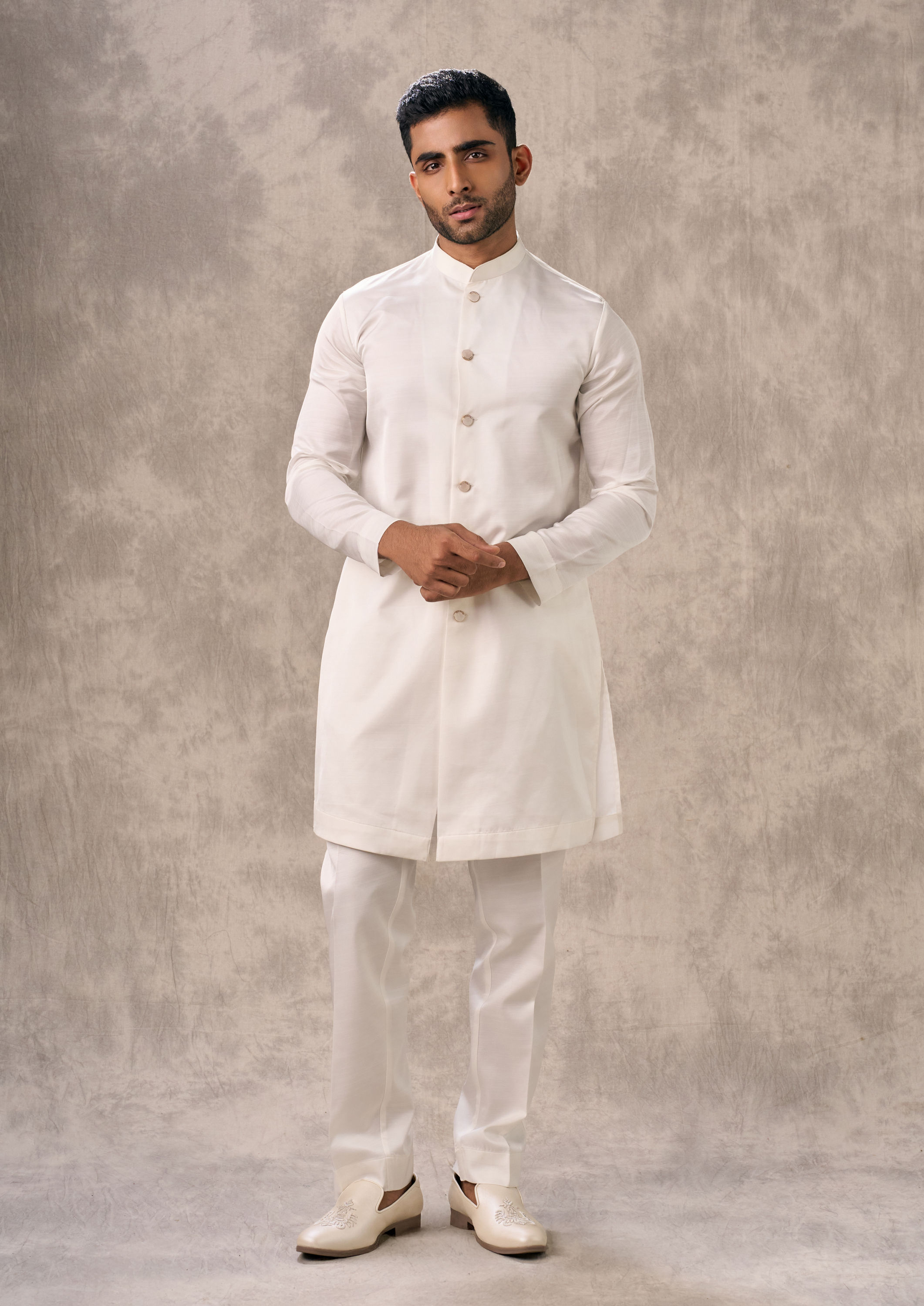 Twamev Men Light Blue Georgette Ensemble Indo Western