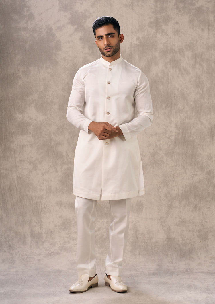 Twamev Men Light Blue Georgette Ensemble Indo Western