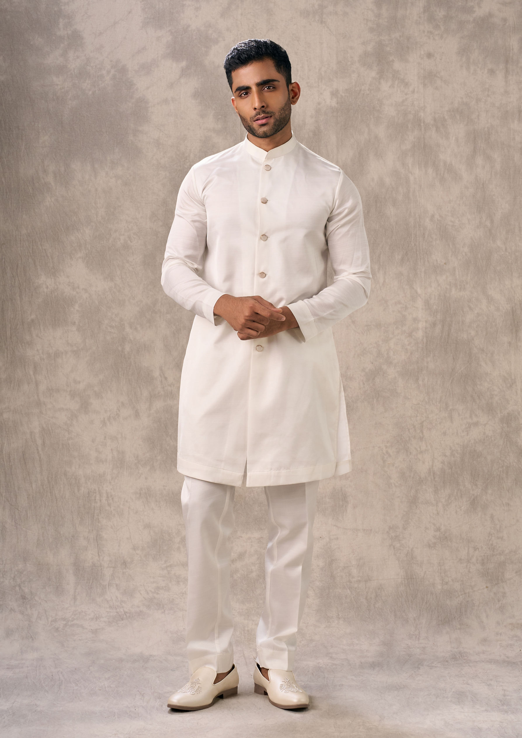 Twamev Men Light Blue Georgette Ensemble Indo Western