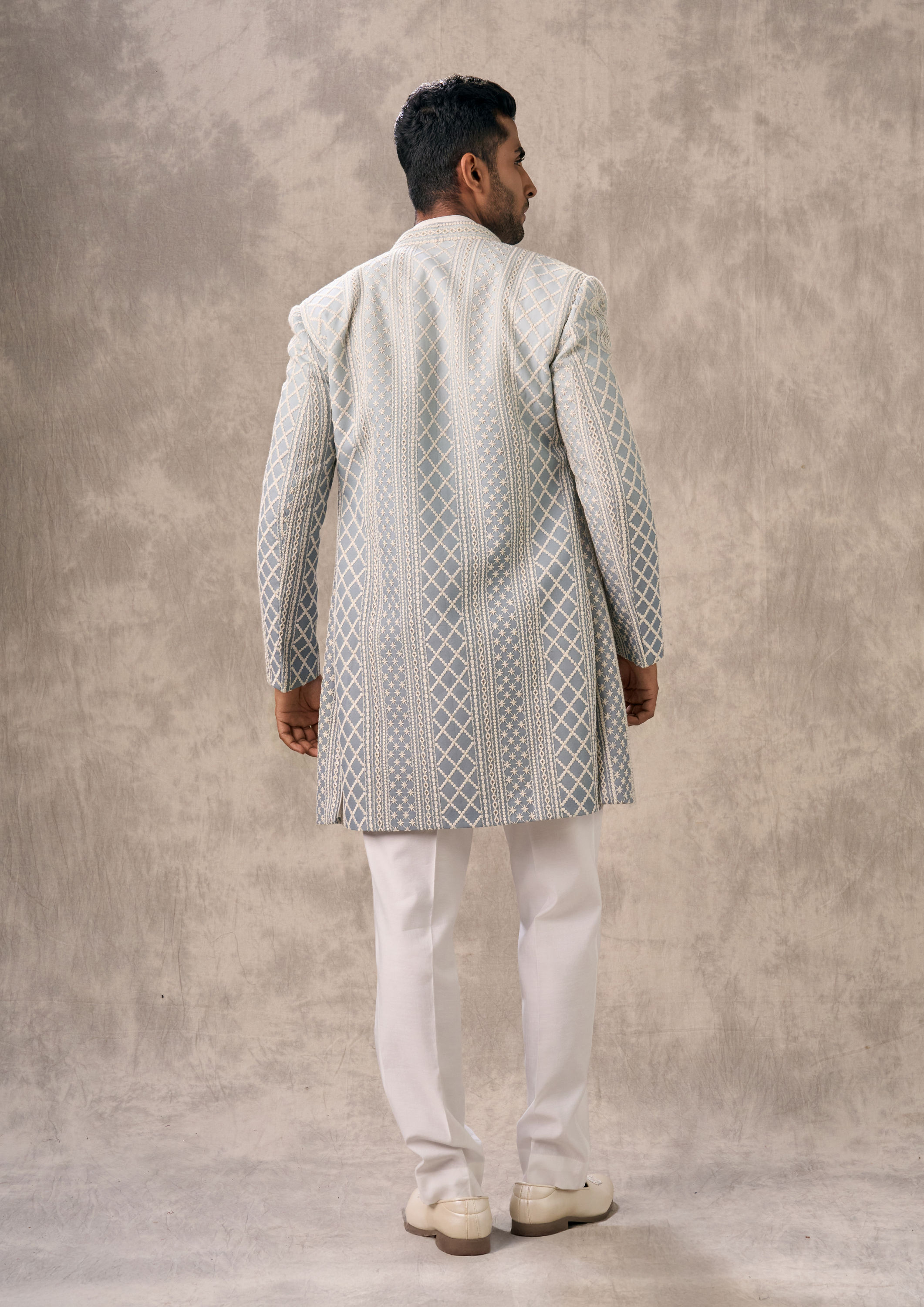Twamev Men Light Blue Georgette Ensemble Indo Western