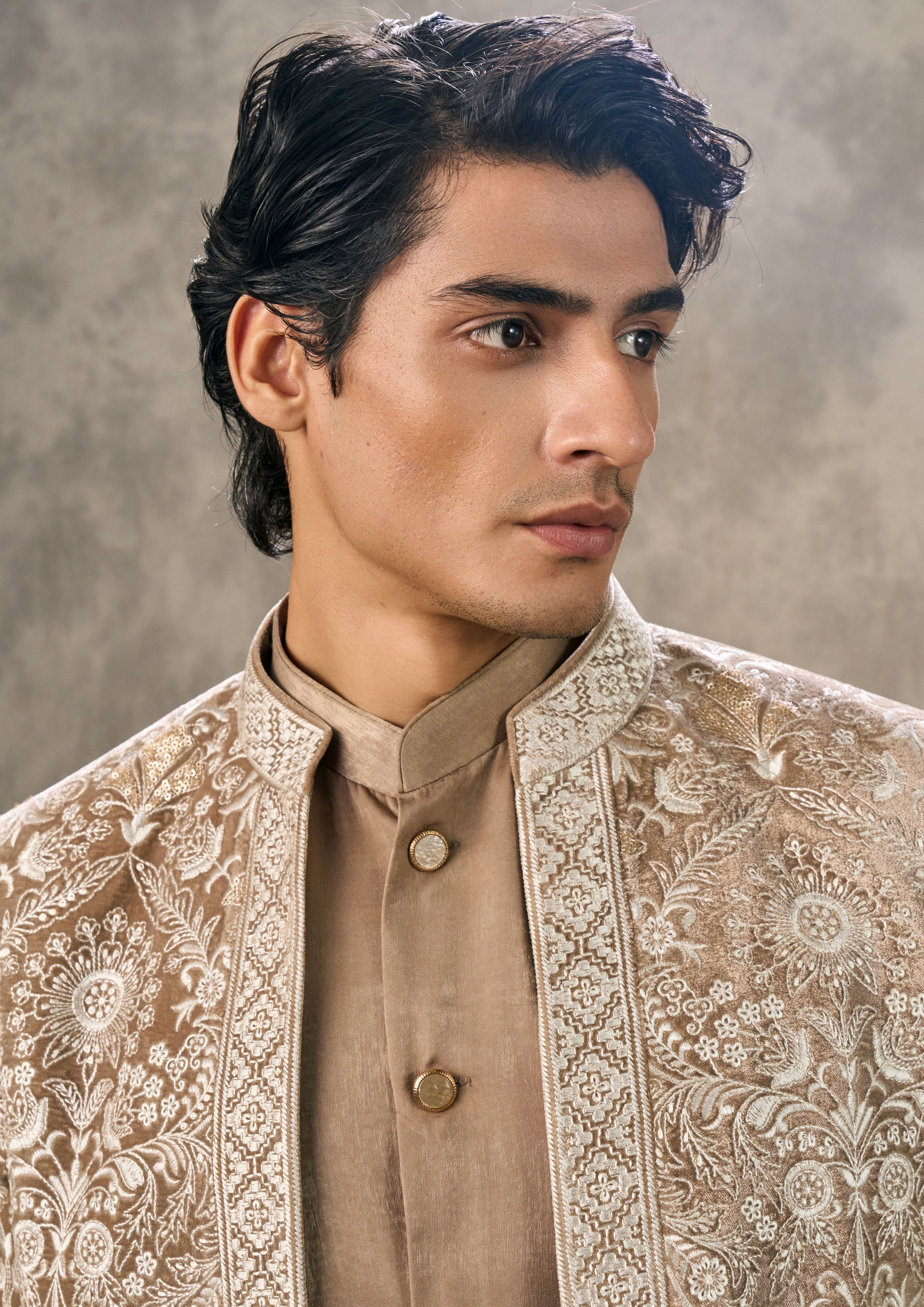 Twamev Men Fawn Velvet Elegance Indo Western