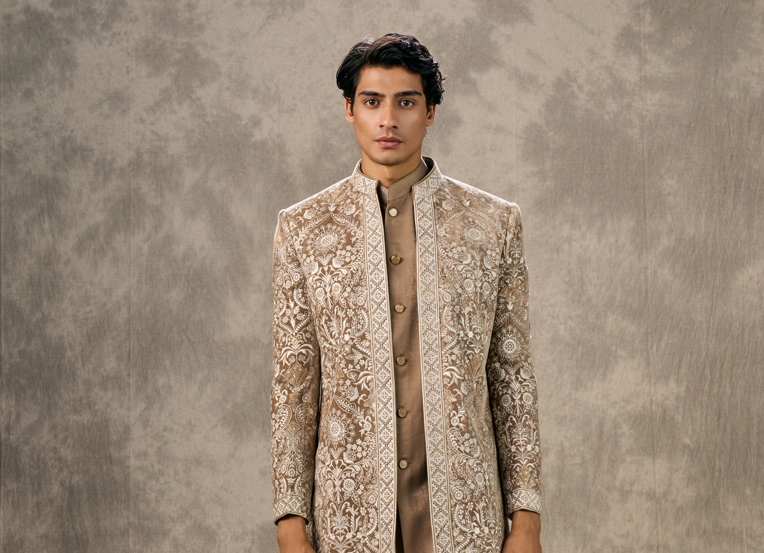 Twamev Men Fawn Velvet Elegance Indo Western
