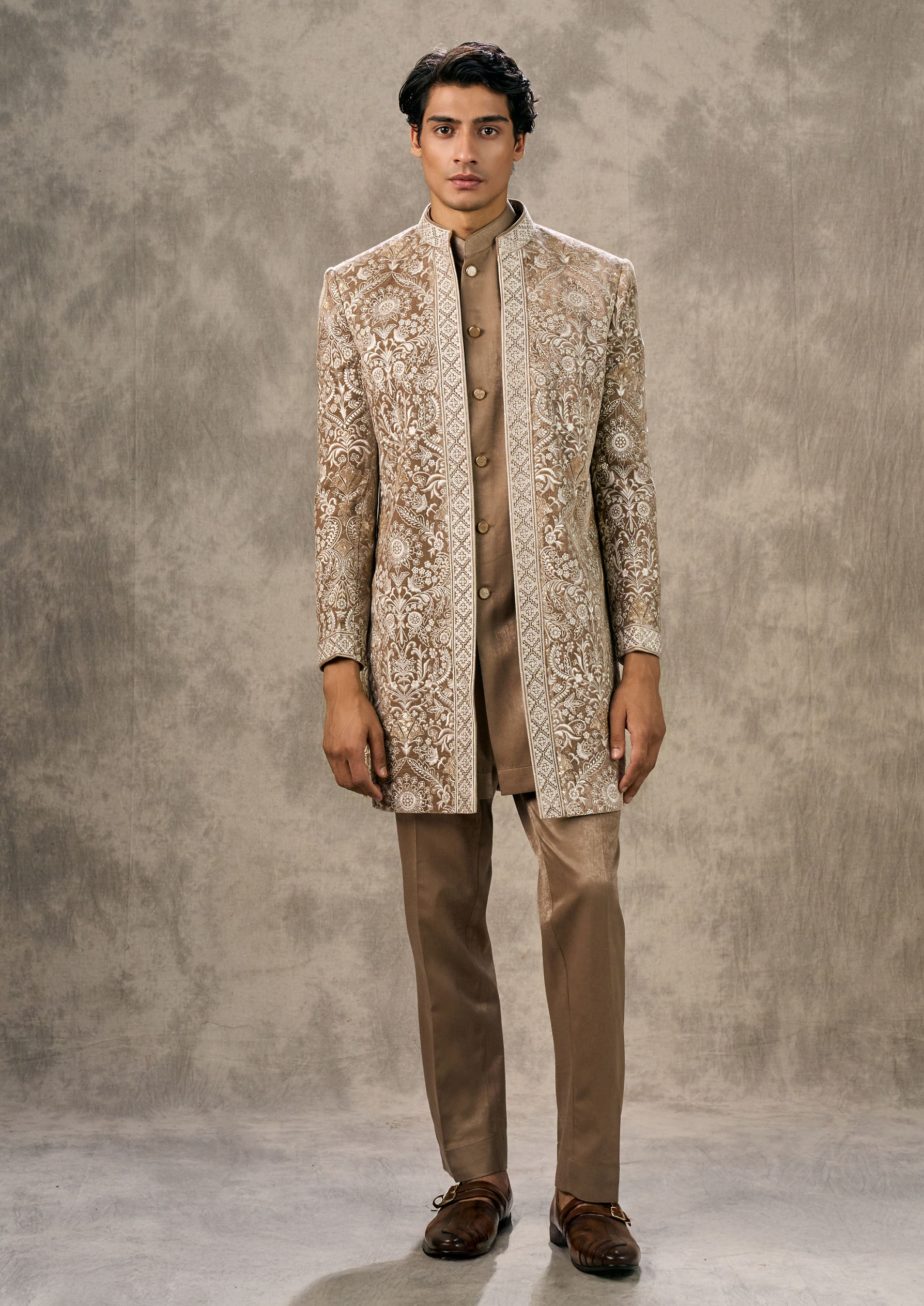 Twamev Men Fawn Velvet Elegance Indo Western