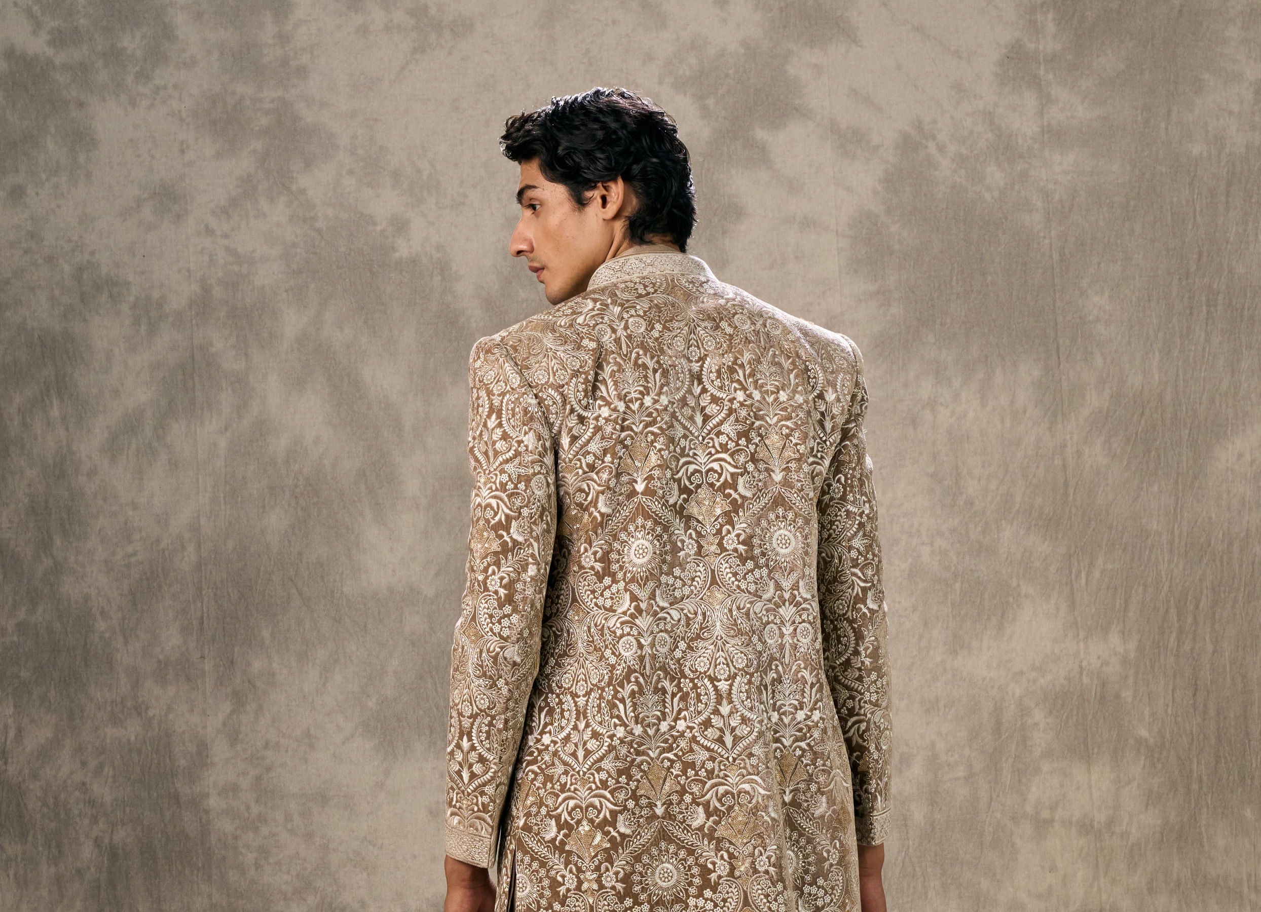 Twamev Men Fawn Velvet Elegance Indo Western