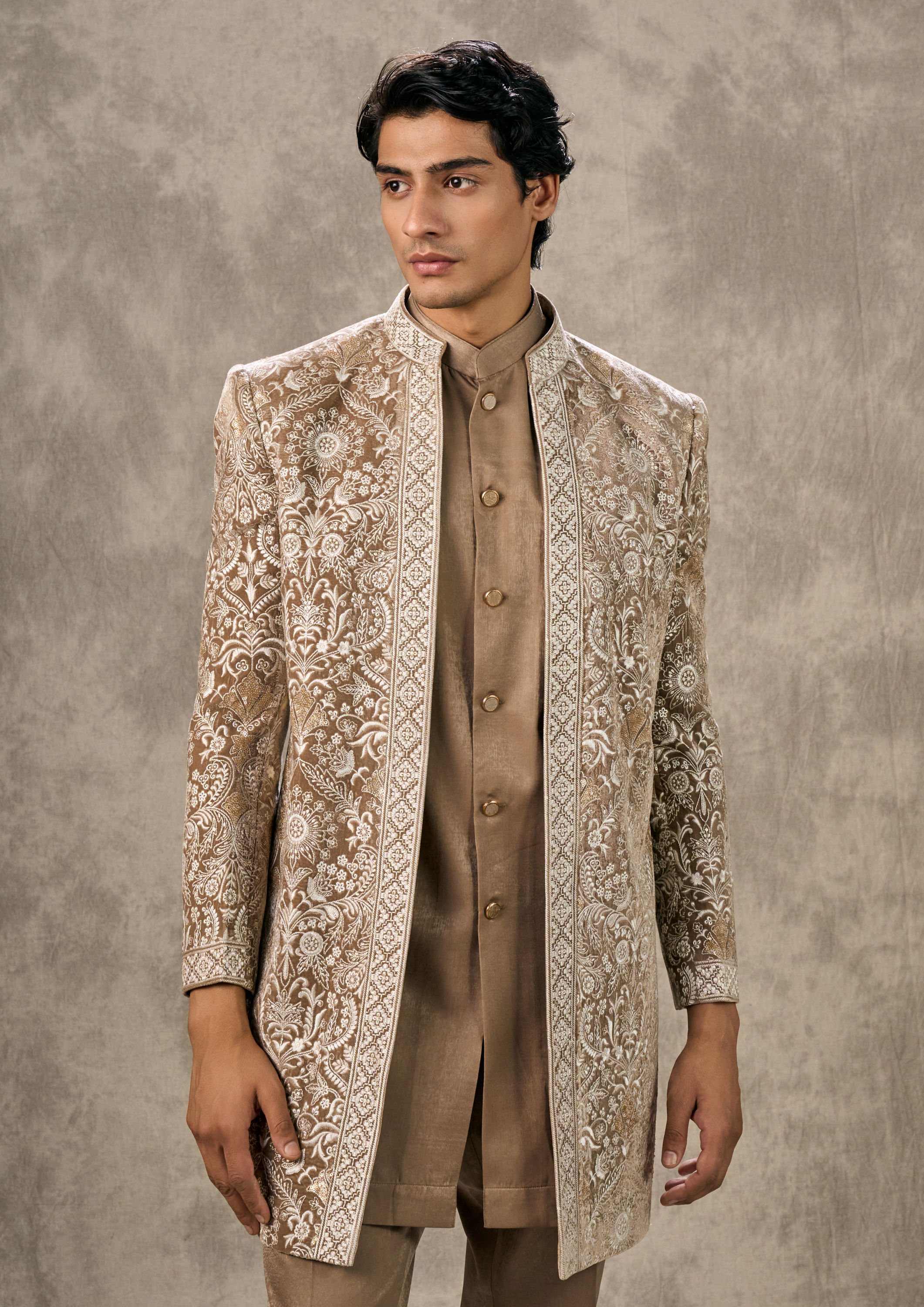 Twamev Men Fawn Velvet Elegance Indo Western