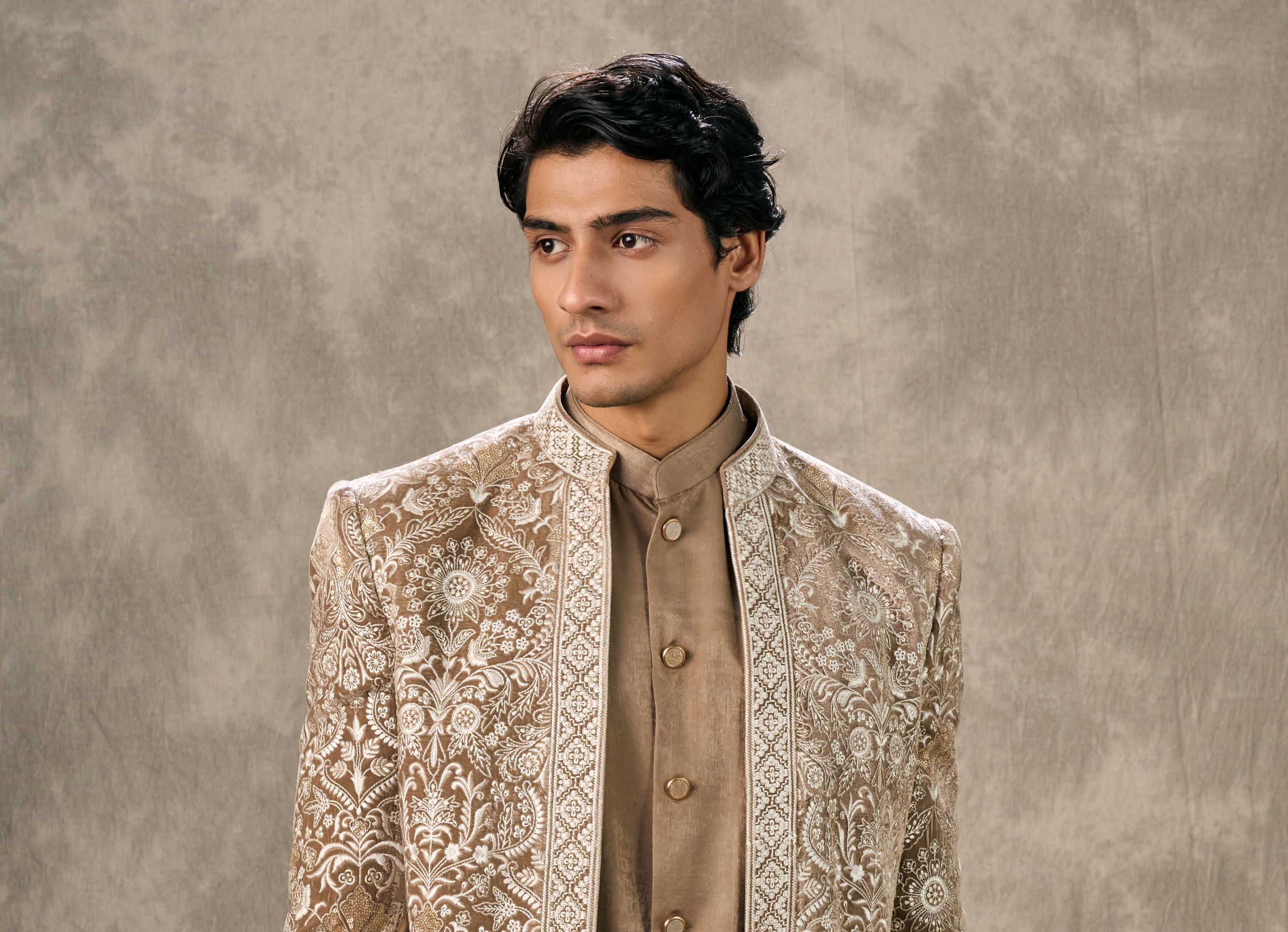 Twamev Men Fawn Velvet Elegance Indo Western