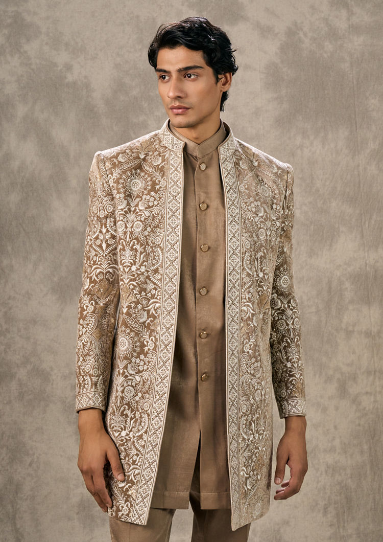 Twamev Men Fawn Velvet Elegance Indo Western