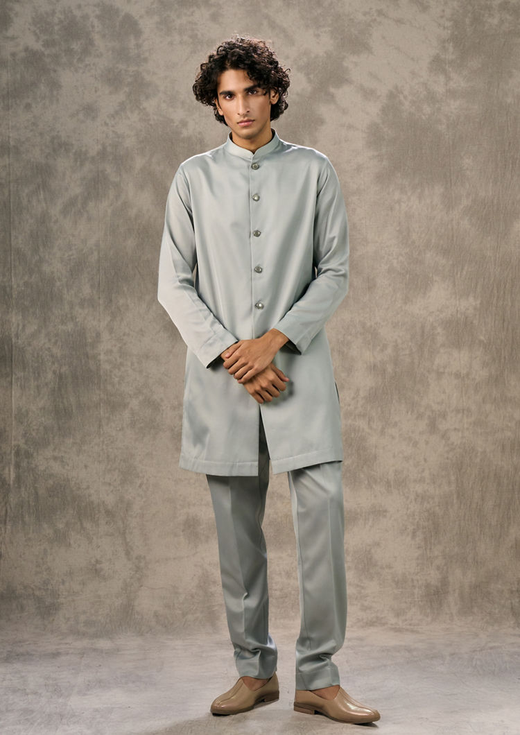 Twamev Men Cream Light Blue Ensemble Indo Western