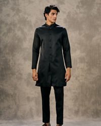 Twamev Men Black Georgette Multicolour Kalamkari Woven Indo Western Ensemble