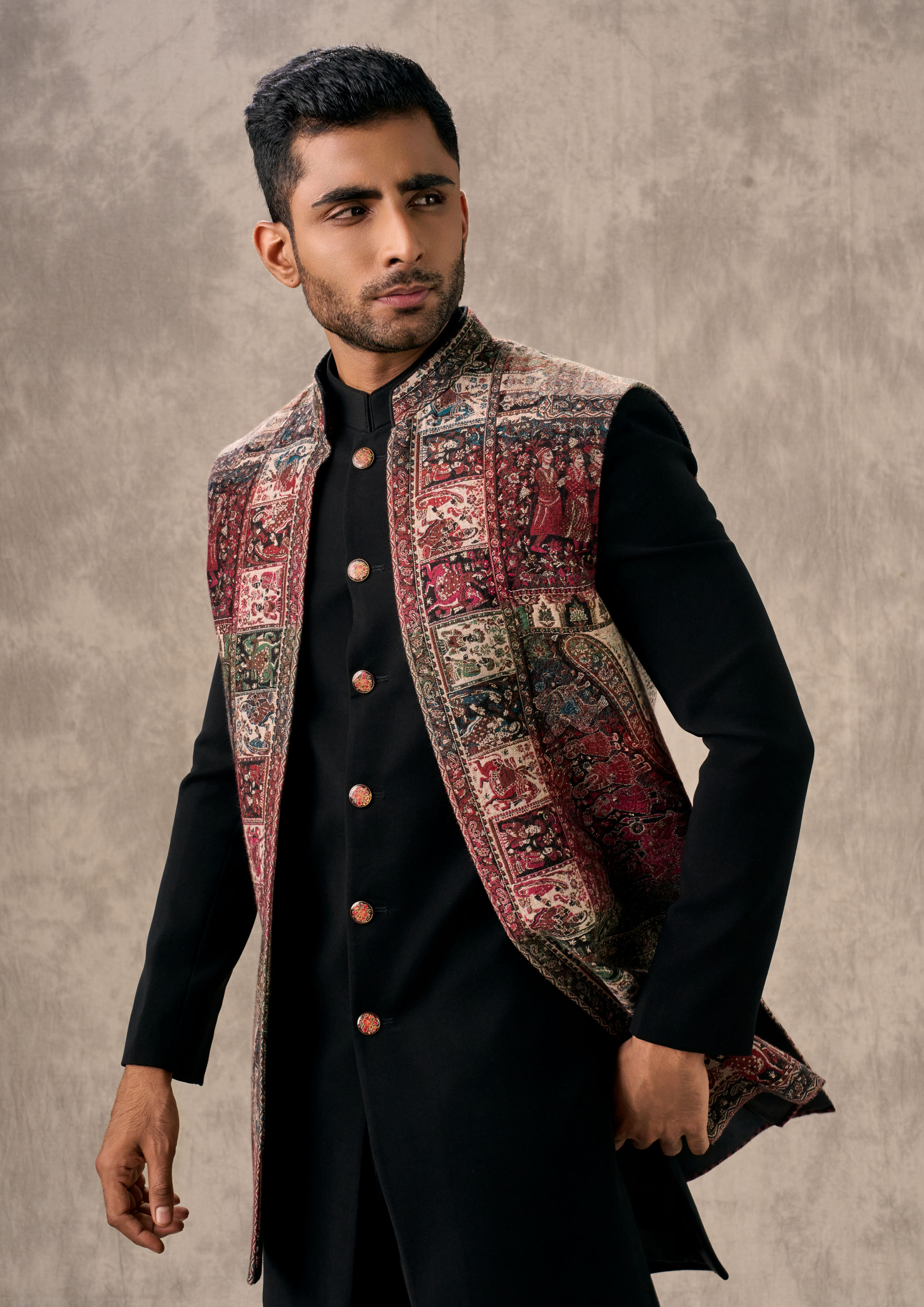 Twamev Men Sophisticated Black Indo Western Ensemble