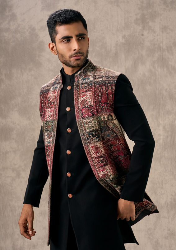 Twamev Men Sophisticated Black Indo Western Ensemble