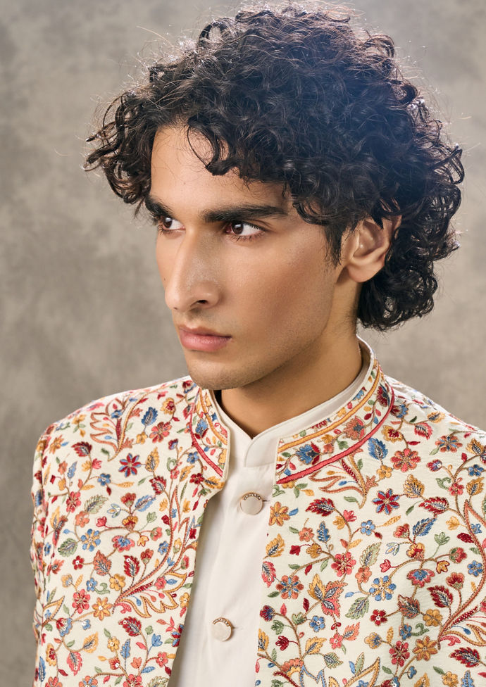 Twamev Men Twirl in Cream Elegance Indo Western