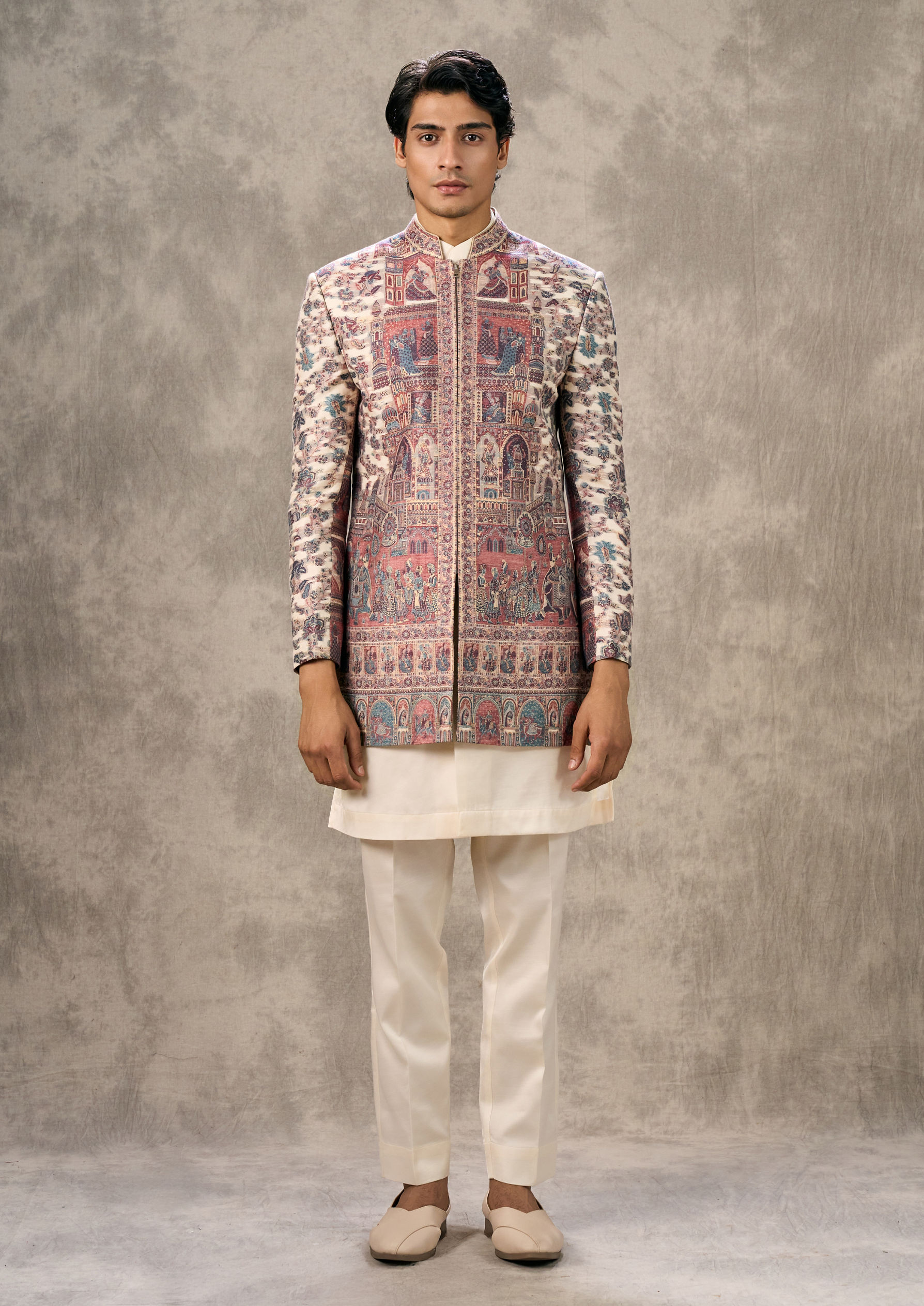 Twamev Men Twirling Cream Charm Indo Western