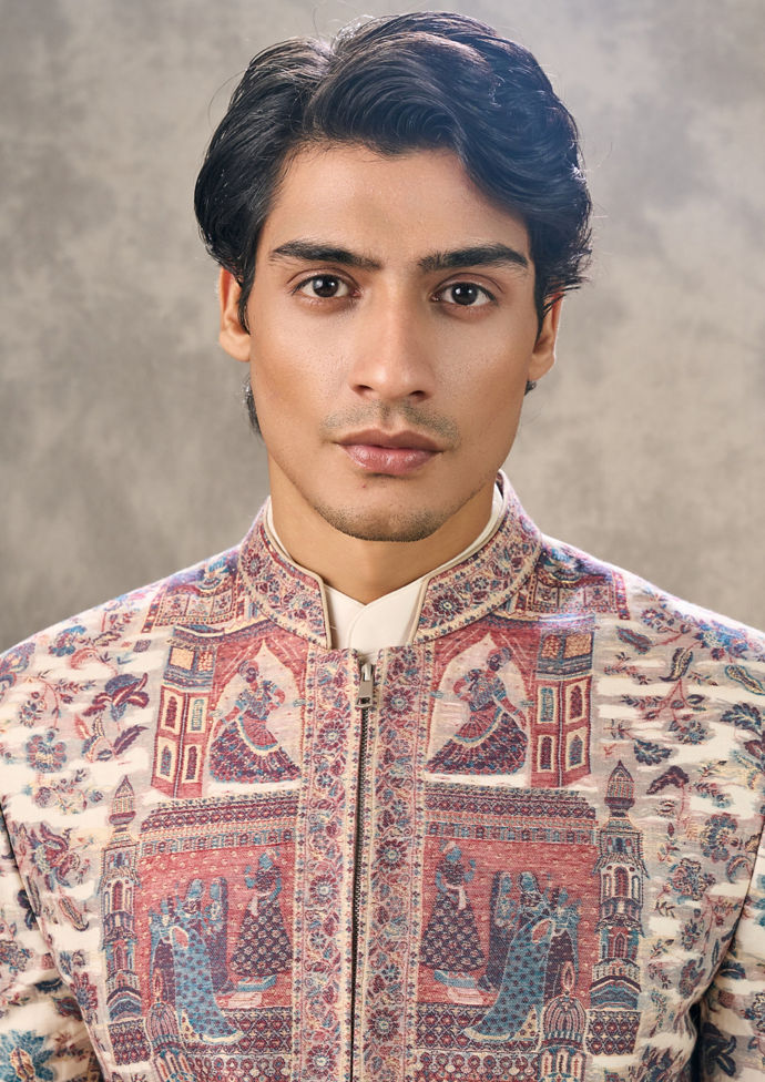 Twamev Men Twirling Cream Charm Indo Western