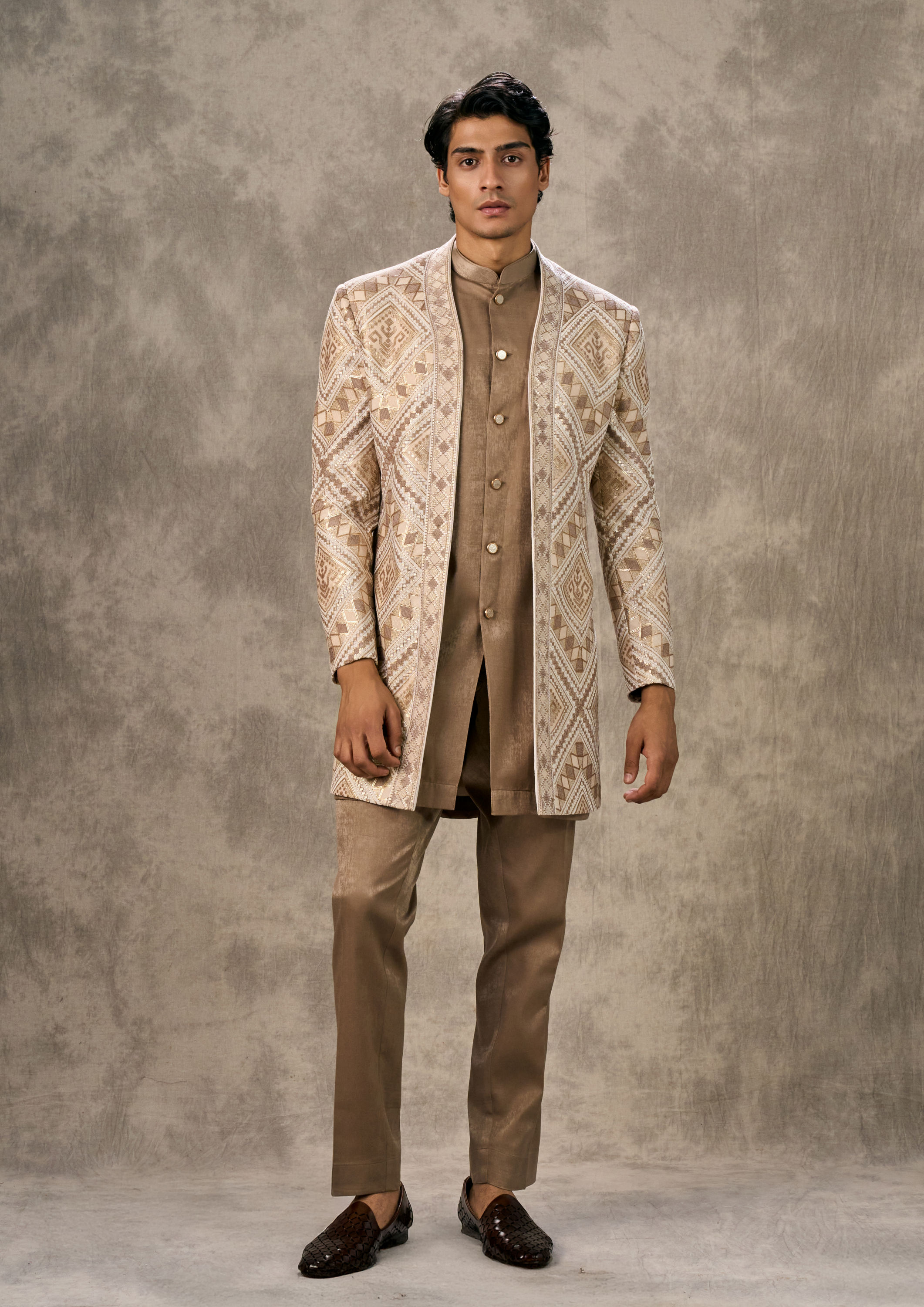 Twamev Men Cream Velvet Elegance Indo Western