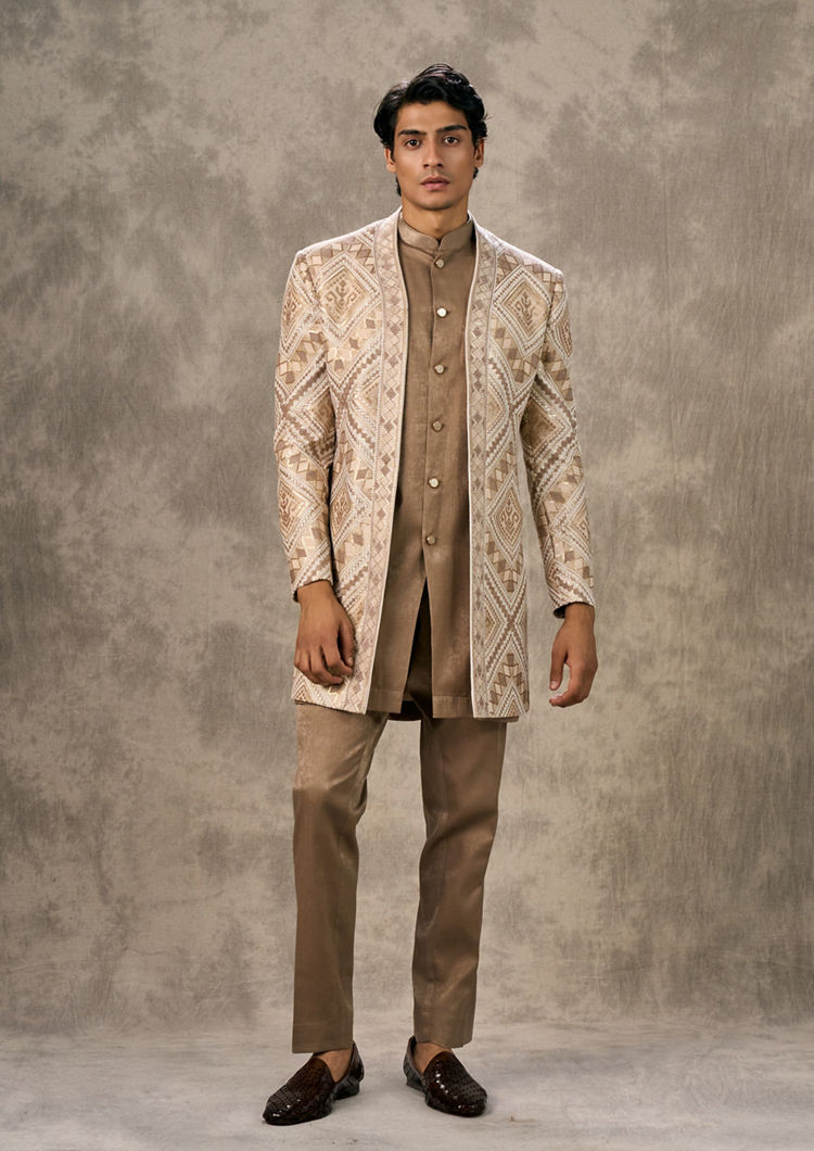 Twamev Men Cream Velvet Elegance Indo Western