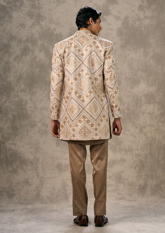 Twamev Men Cream Velvet Elegance Indo Western