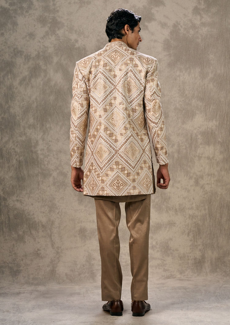 Twamev Men Cream Velvet Elegance Indo Western