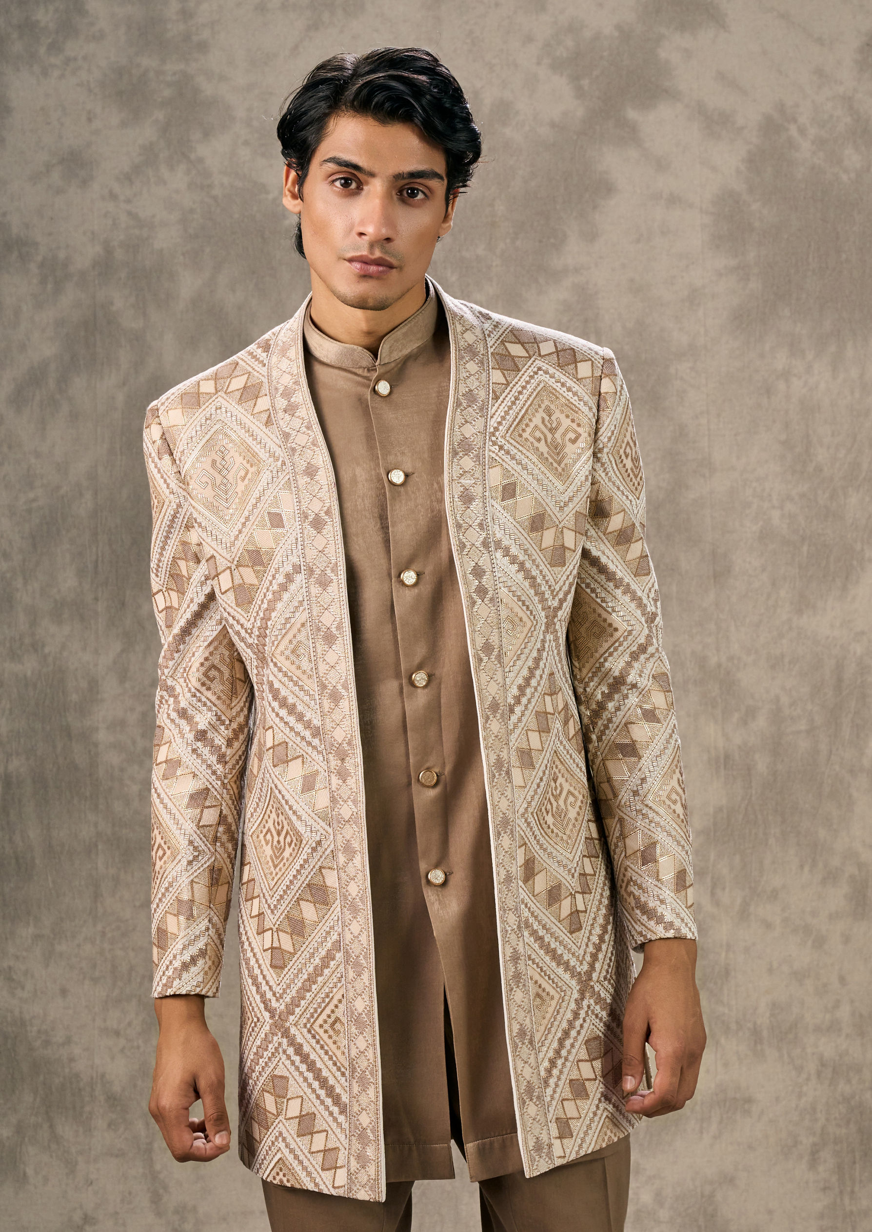 Twamev Men Cream Velvet Elegance Indo Western
