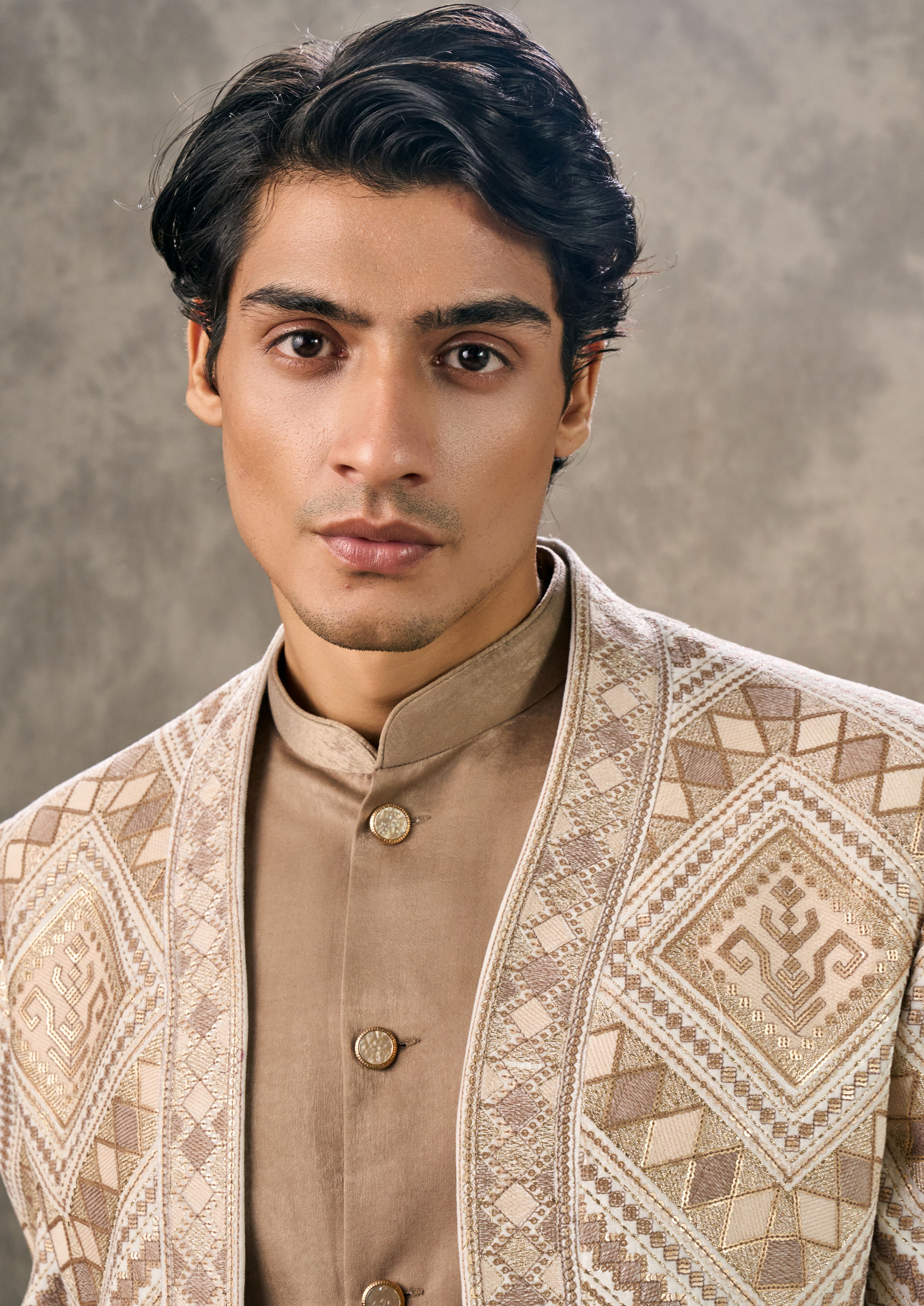 Twamev Men Cream Velvet Elegance Indo Western