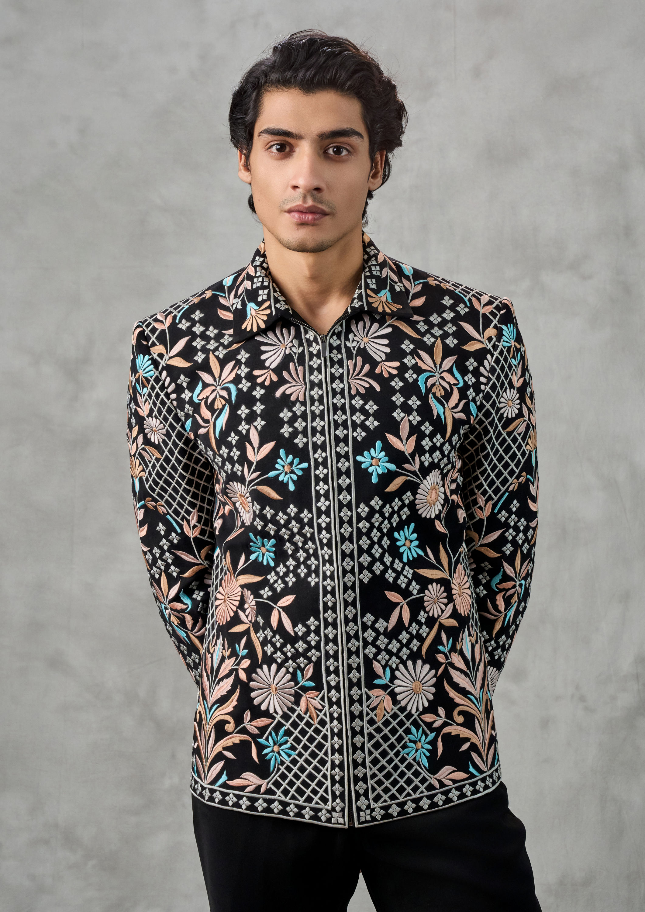 Twamev Men Black Terrywool Dashing Bomber Jacket