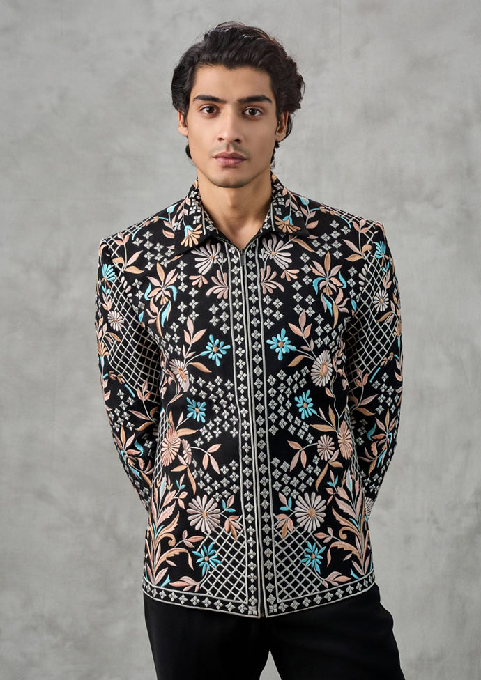 Twamev Men Black Terrywool Dashing Bomber Jacket