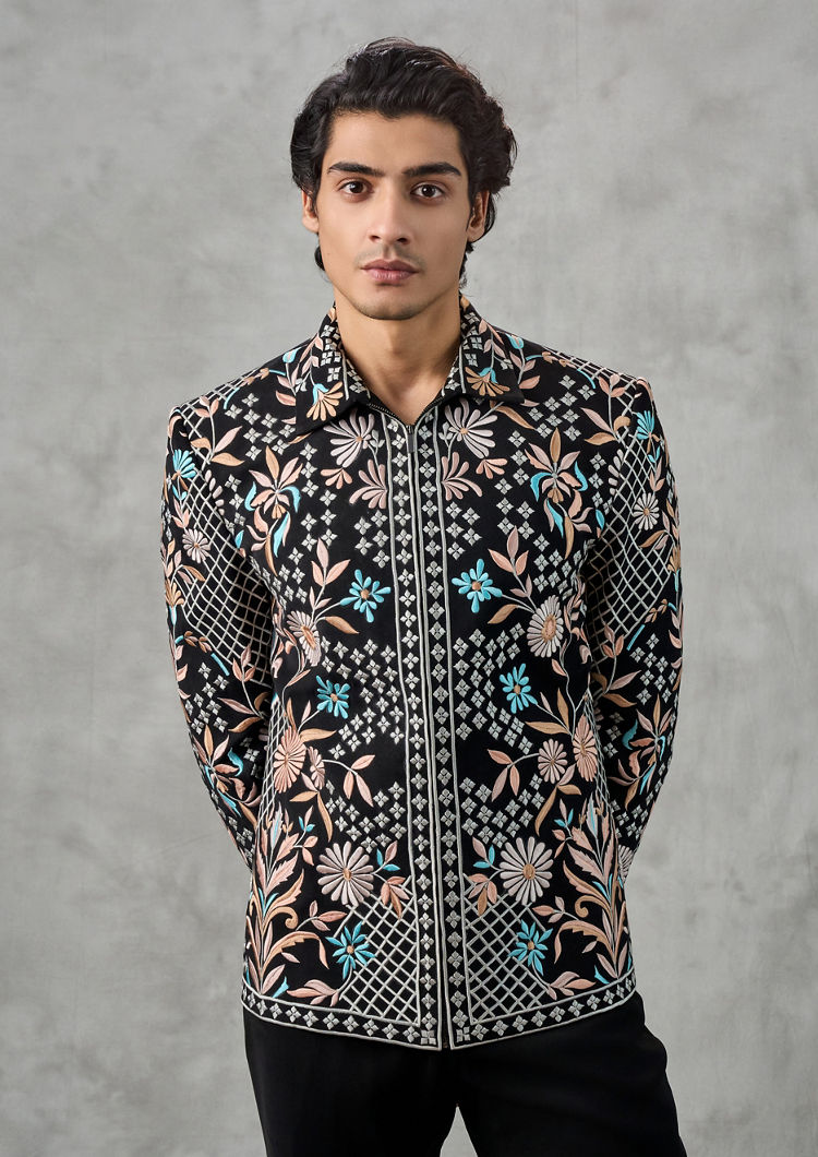 Twamev Men Black Terrywool Dashing Bomber Jacket