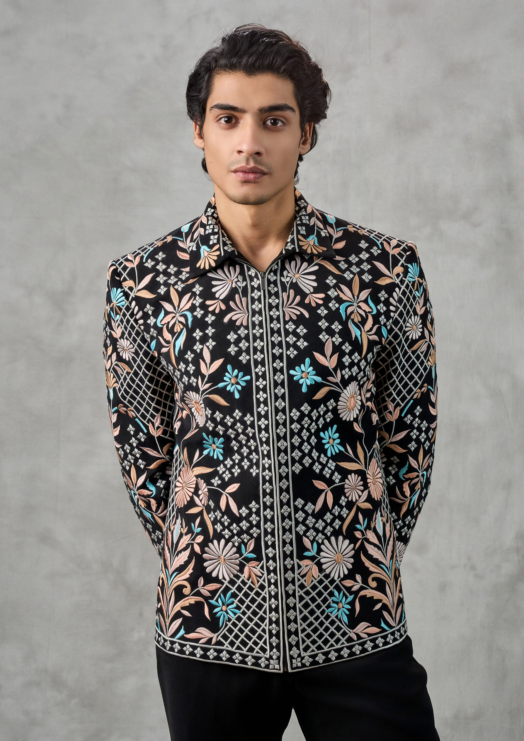 Twamev Men Black Terrywool Dashing Bomber Jacket