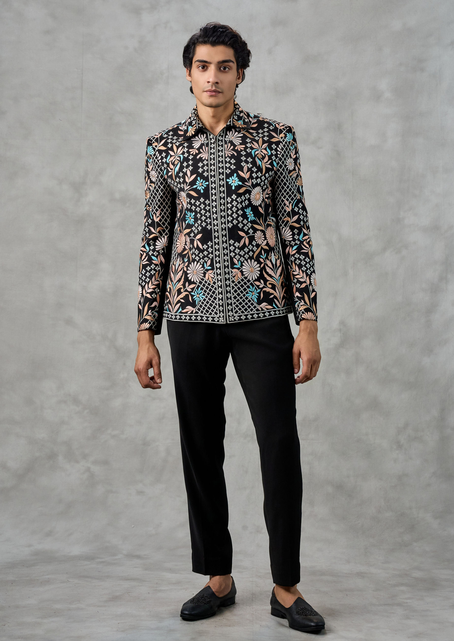 Twamev Men Black Terrywool Dashing Bomber Jacket