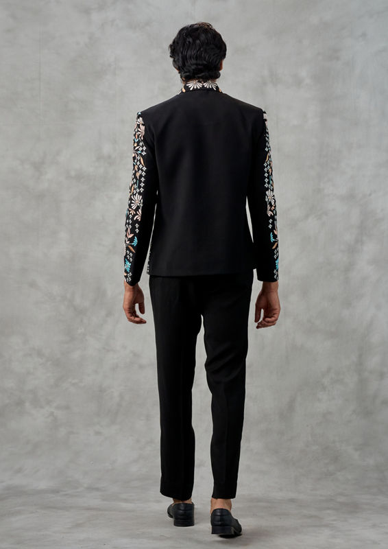 Twamev Men Black Terrywool Dashing Bomber Jacket