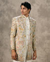 Cream Silk Multicolour Floral Animal Motif Embroidered Indo Western Set