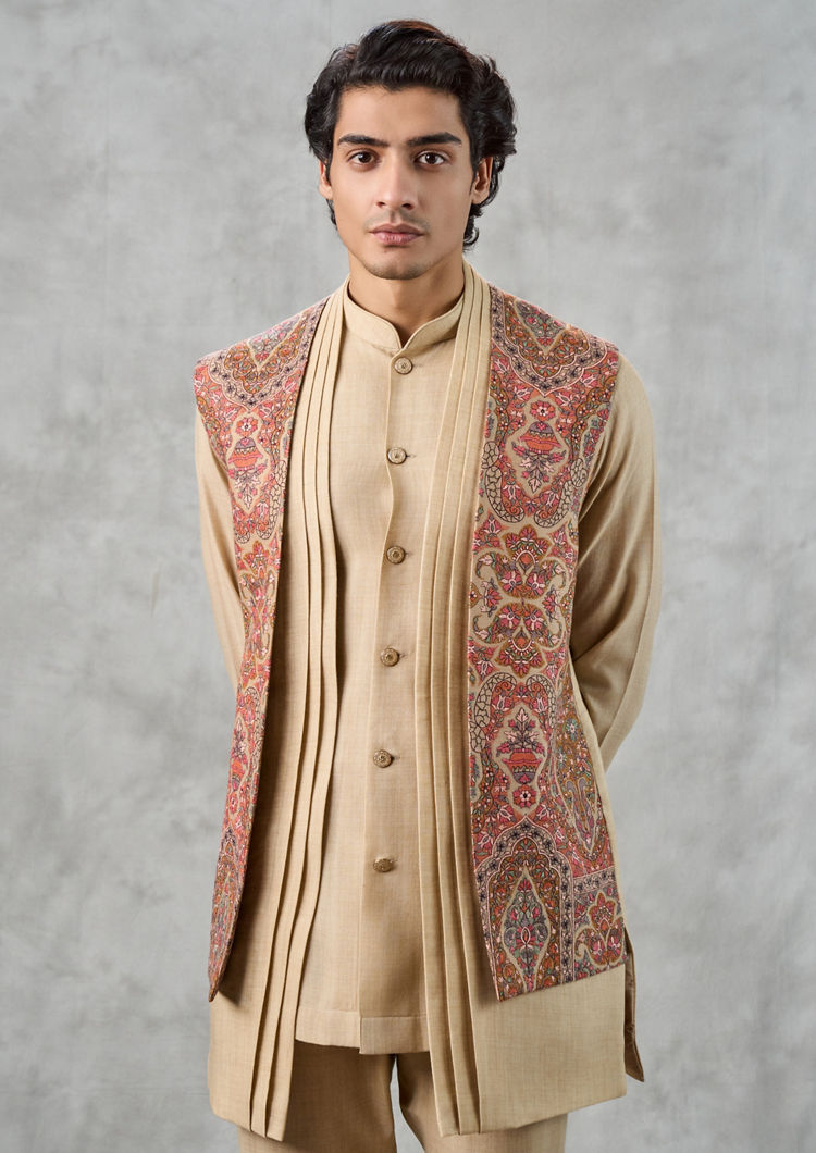Twamev Men Beige Splendor Indo Western