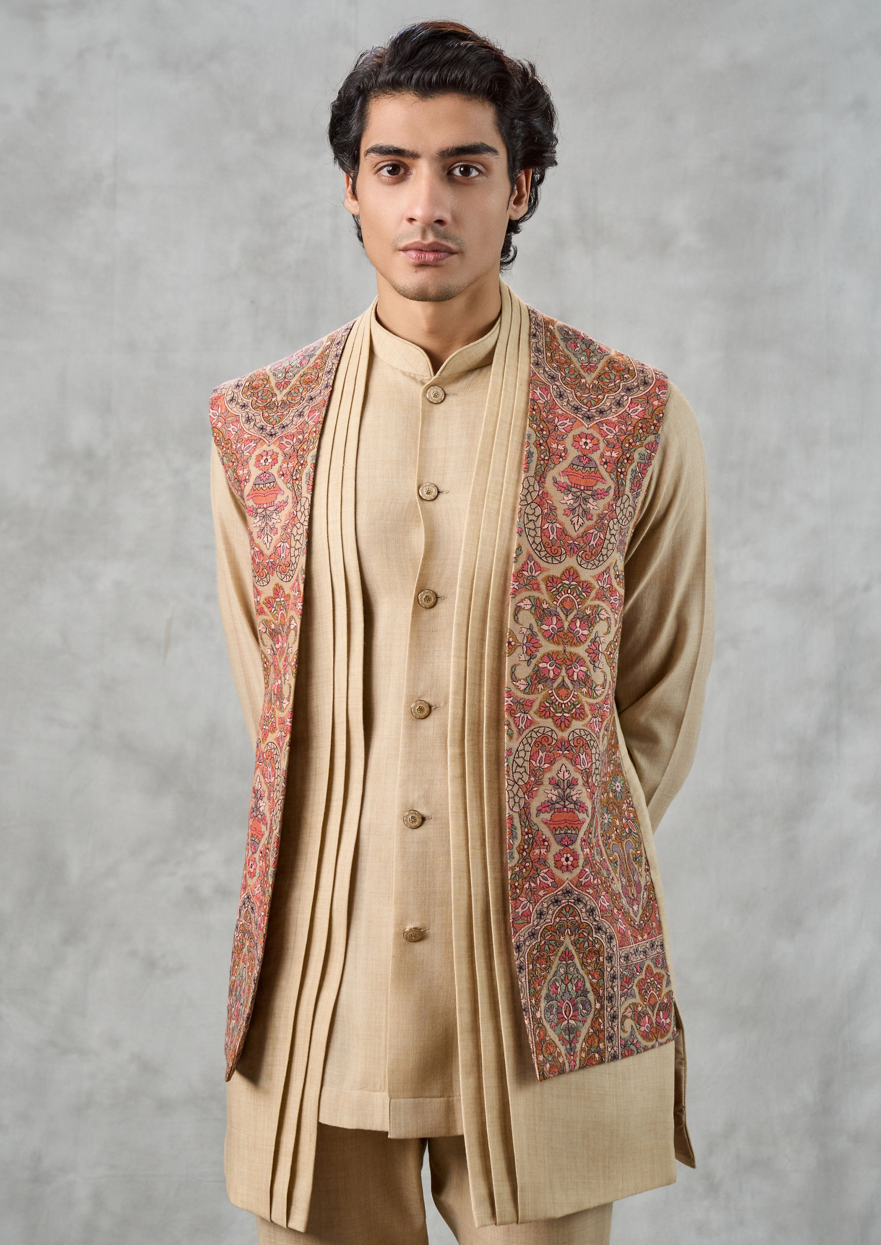 Twamev Men Beige Splendor Indo Western