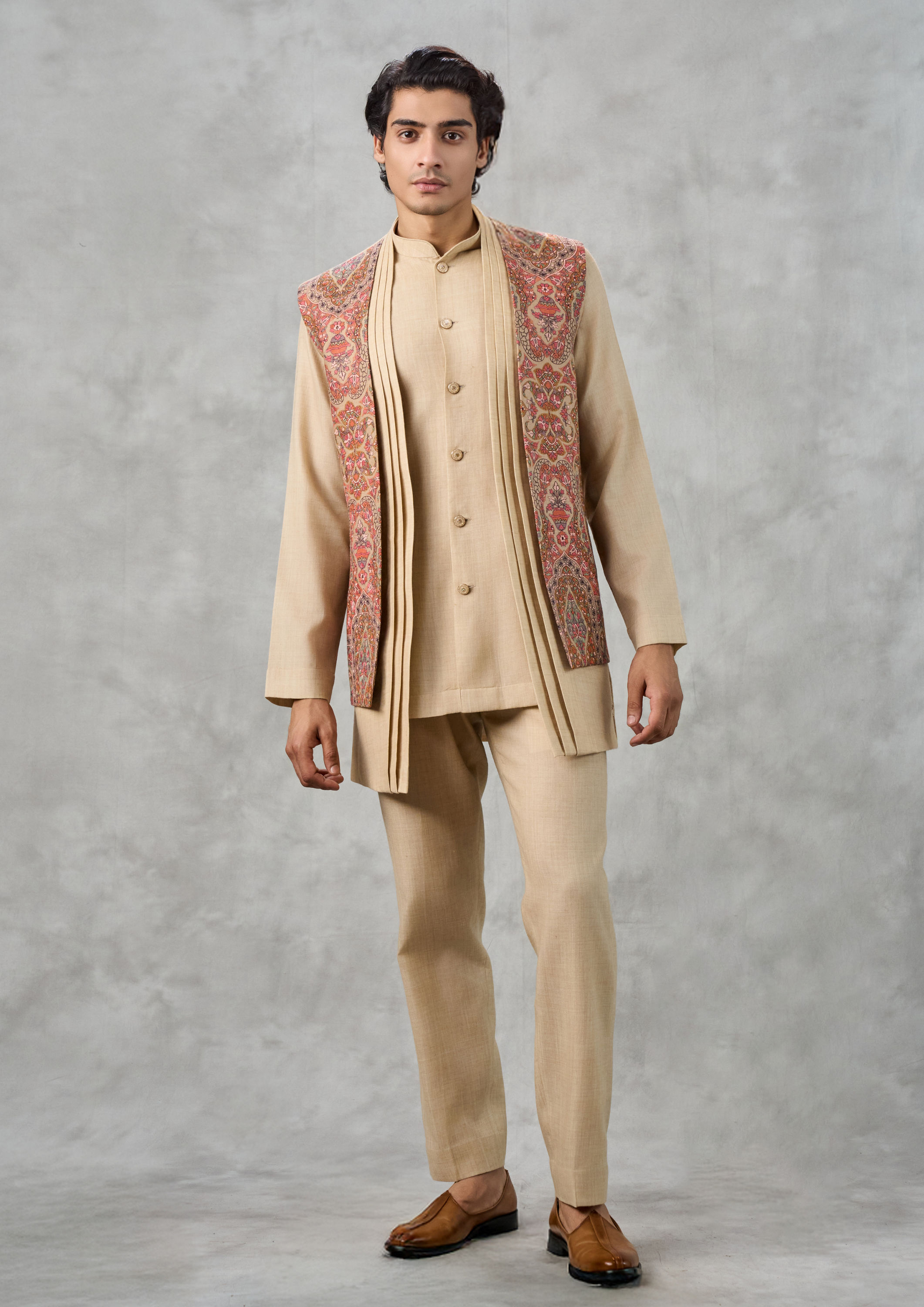 Twamev Men Beige Splendor Indo Western
