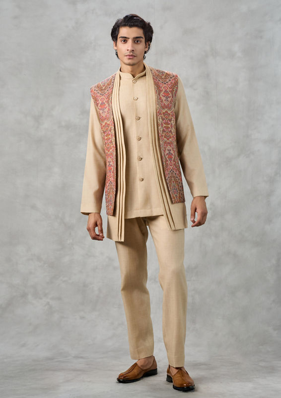 Twamev Men Beige Splendor Indo Western